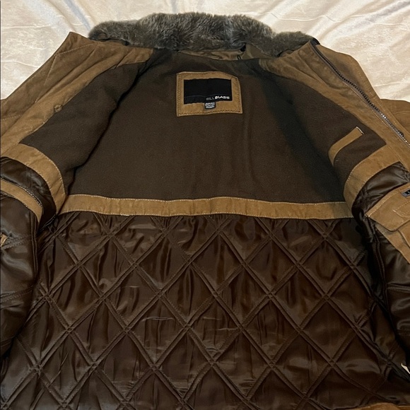 Bill Blass brown micro-suede Bomber-Style  jacket with Dark removable Fur Collar - Picture 5 of 10